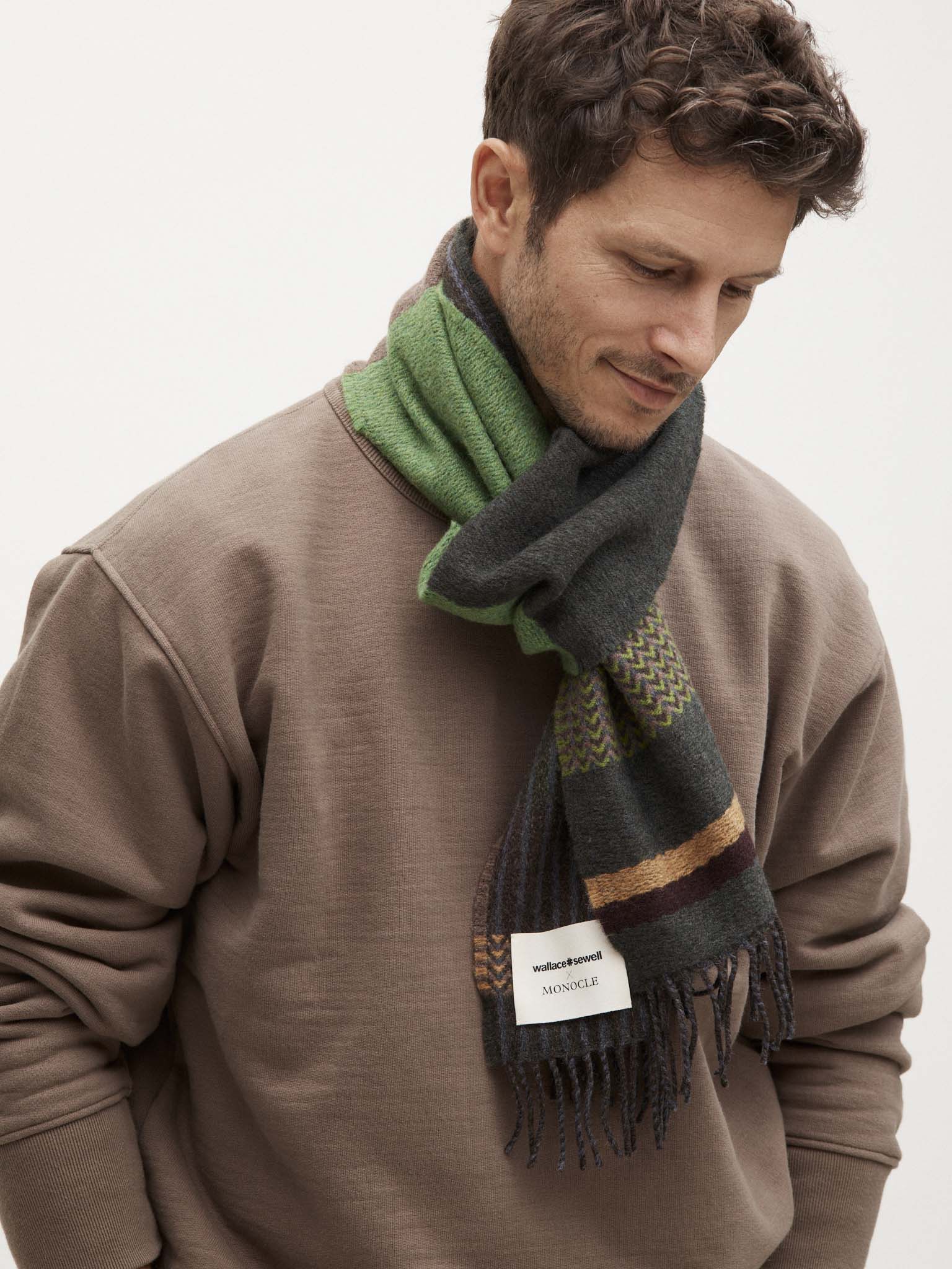 Lambswool stripe scarf - moss green - Clothing - Shop - Monocle